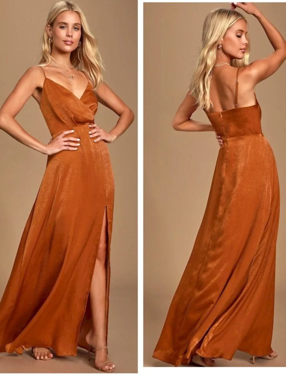 constantine rust orange satin maxi dress Rust Orange Satin Maxi Dress | Womens | X-Small | 100% Polyester